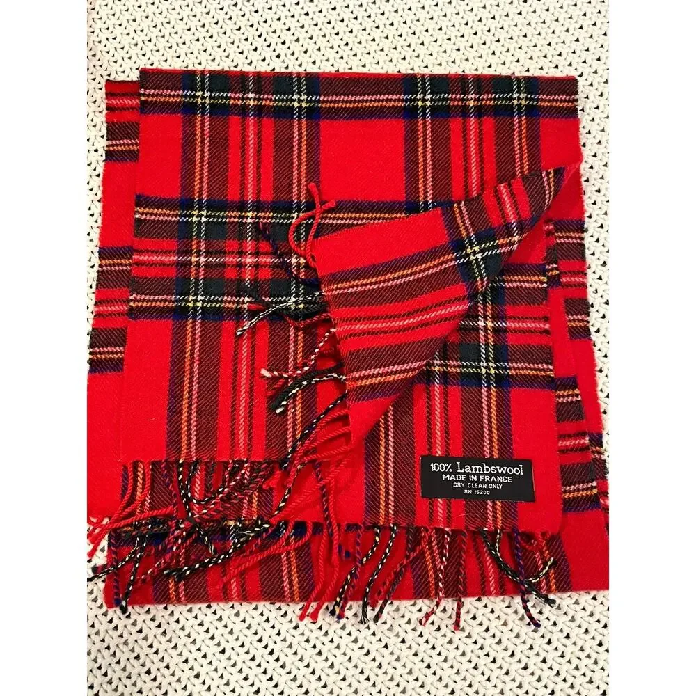French Collection 100% Lambswool Tartan scarf Plaid Red classic